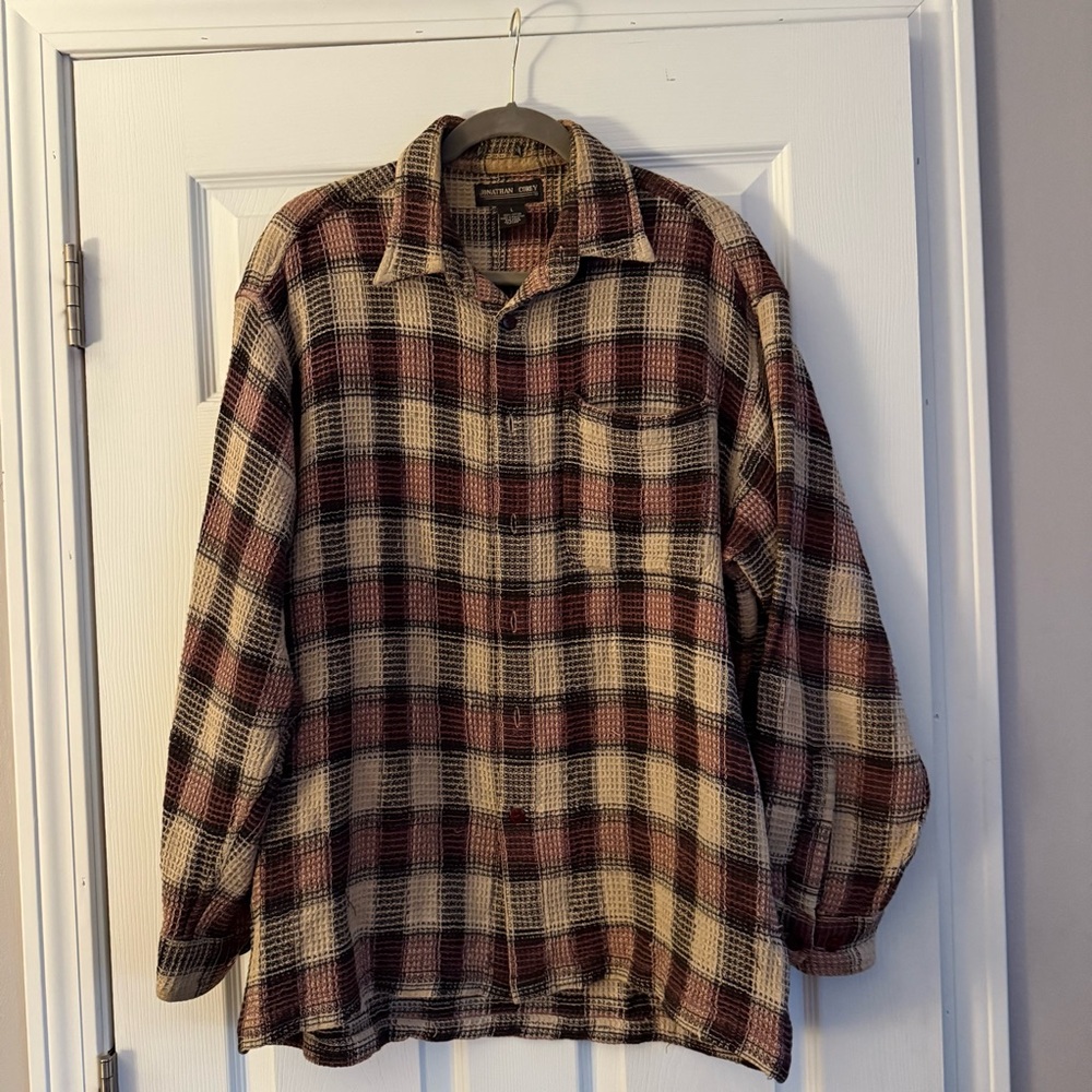 Jonathan Corey size L button down plaid sweatshirt